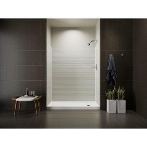 A sleek, modern bathroom with a walk-in shower